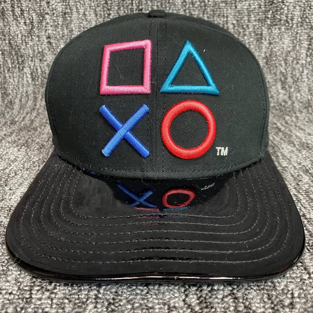 PlayStation Button Logo Snapback Hat Bioworld Patent Brim Blue Bottom Gamer Cap